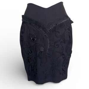 H&M Embellished Black mini Skirt, beading & appliques, back zip, stretchy. 8